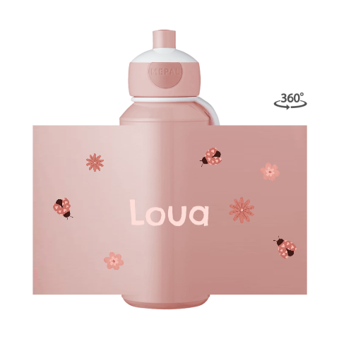 Mepal pop-up drinkfles met naam, lieveheersbeestjes en bloemen