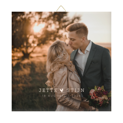 Tegeltje bruiloft typografisch met eigen foto en hartje