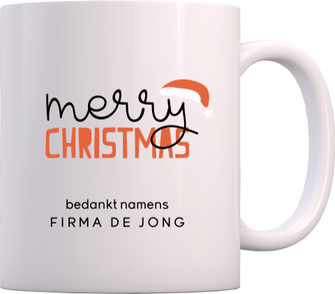 Relatiegeschenk kerst mok bedrukken met kerstmuts