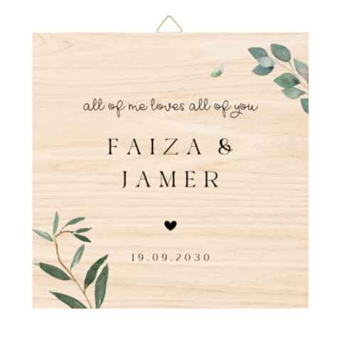 Houten tegel bruiloft botanisch