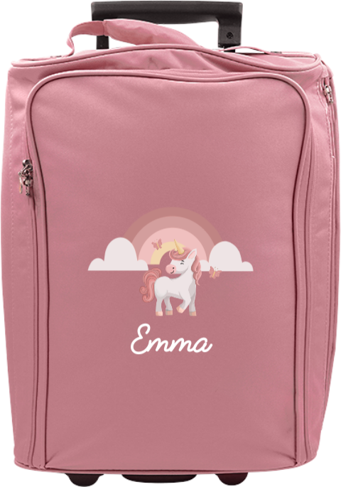 Reistrolley met naam en unicorn