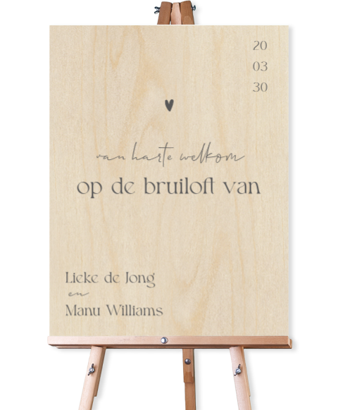 Welkomstbord van hout met stijlvolle typografie