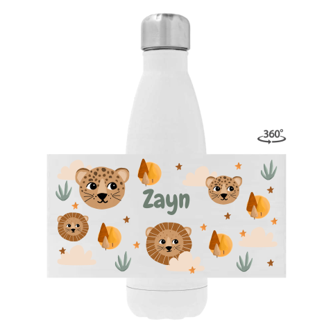Drinkfles RVS met naam en jungledieren