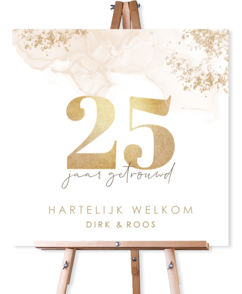 Welkomstbord huwelijksjubileum 25 jaar met watercolour en goudspetters