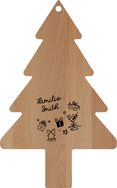 Houten borrelplank kerst met naam en illustraties gegraveerd