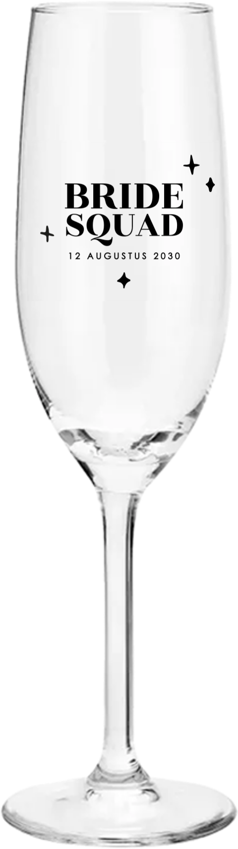 Champagneglas met bedrukking voor vrijgezellenfeest