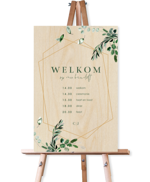 Programmabord van hout met botanisch geometrisch