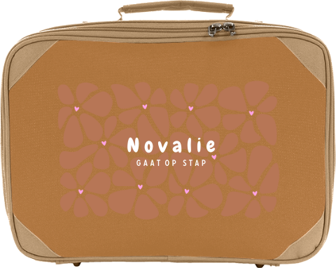 Logeerkoffertje met naam en bloemetjespatroon