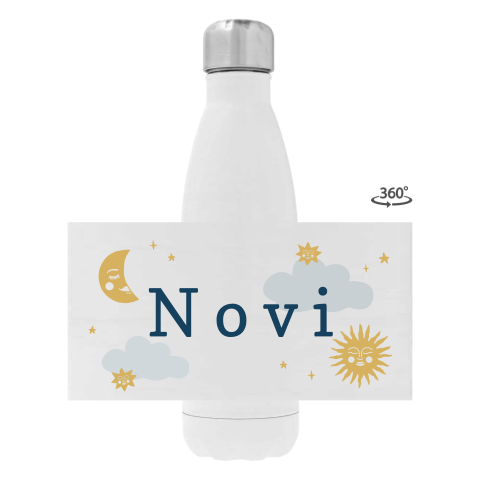 Rvs drinkfles met naam en zon, maan en sterren