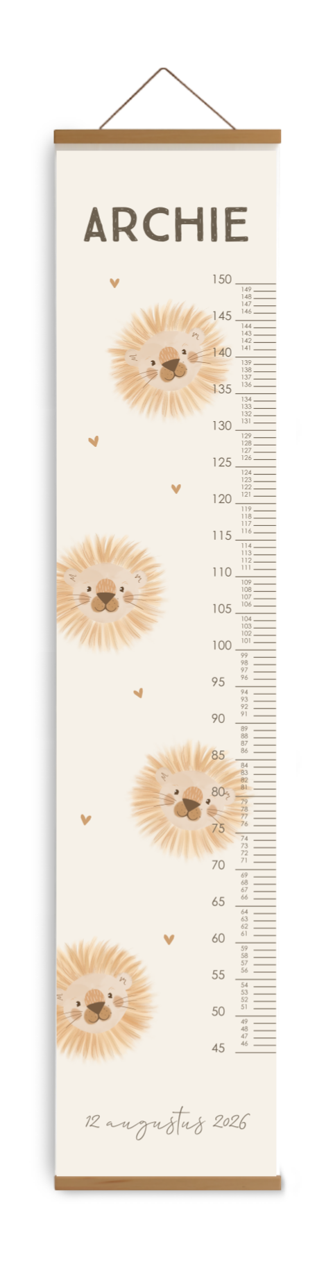 Groeimeter voor kinderkamer met leeuwtjes en naam
