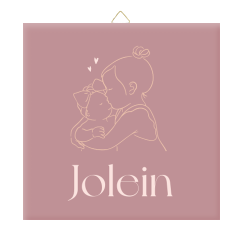 Geboortetegeltje roze met lijntekening van baby zusje