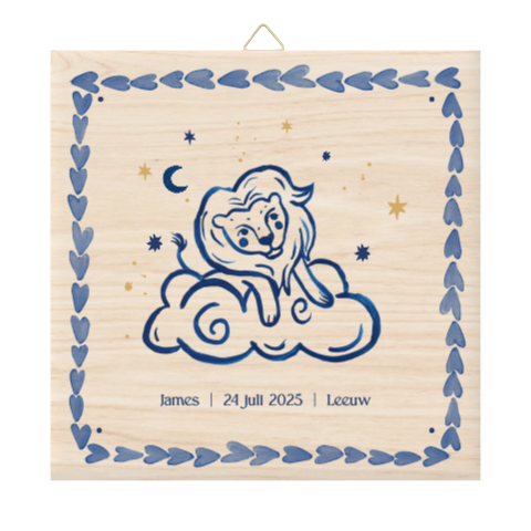 Houten tegel met sterrenbeeld leeuw