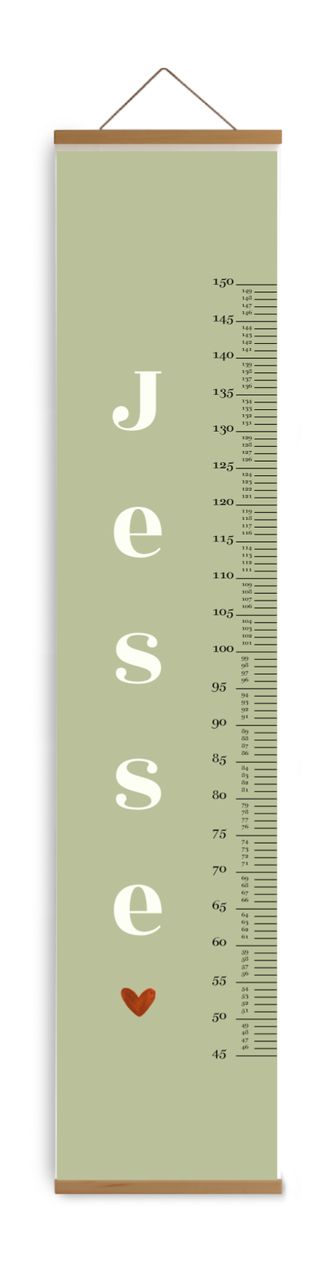 Groene groeimeter kinderkamer met hartje en naam