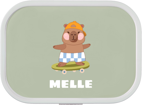Mepal lunchbox Campus met naam en capibara op skateboard