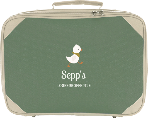Logeerkoffertje met naam en lopend eendje