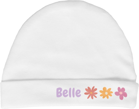 Babymutsje met naam en kleurrijke bloemetjes