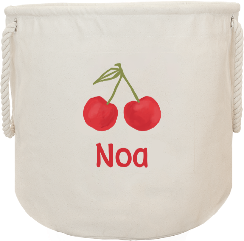 Speelgoed opbergzak met naam en kersen
