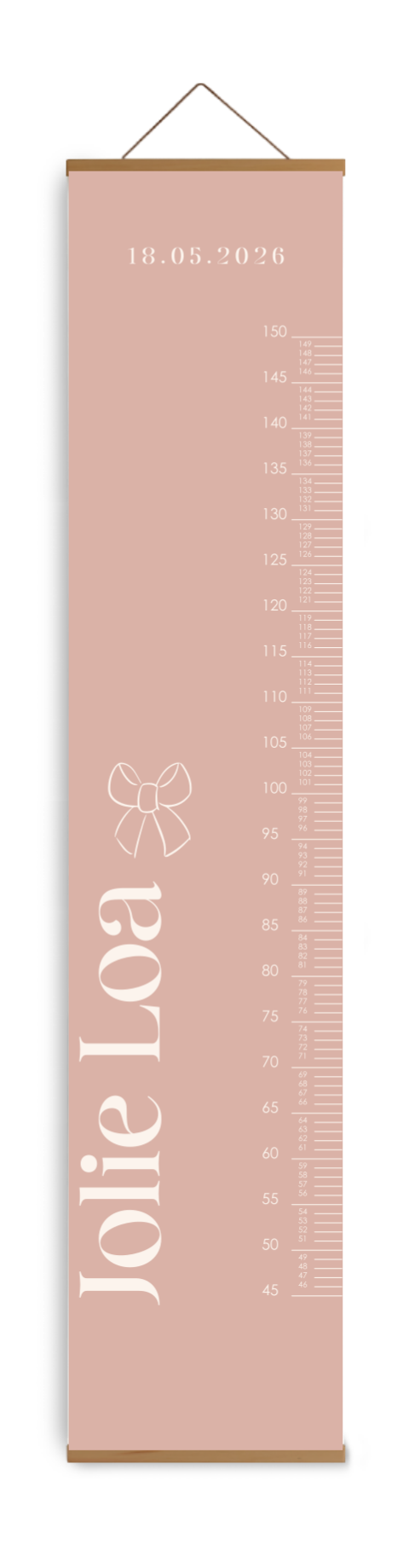 Groeimeter roze met lieve strik en naam