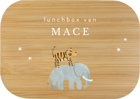 RVS broodtrommel met naam, tijger en olifant