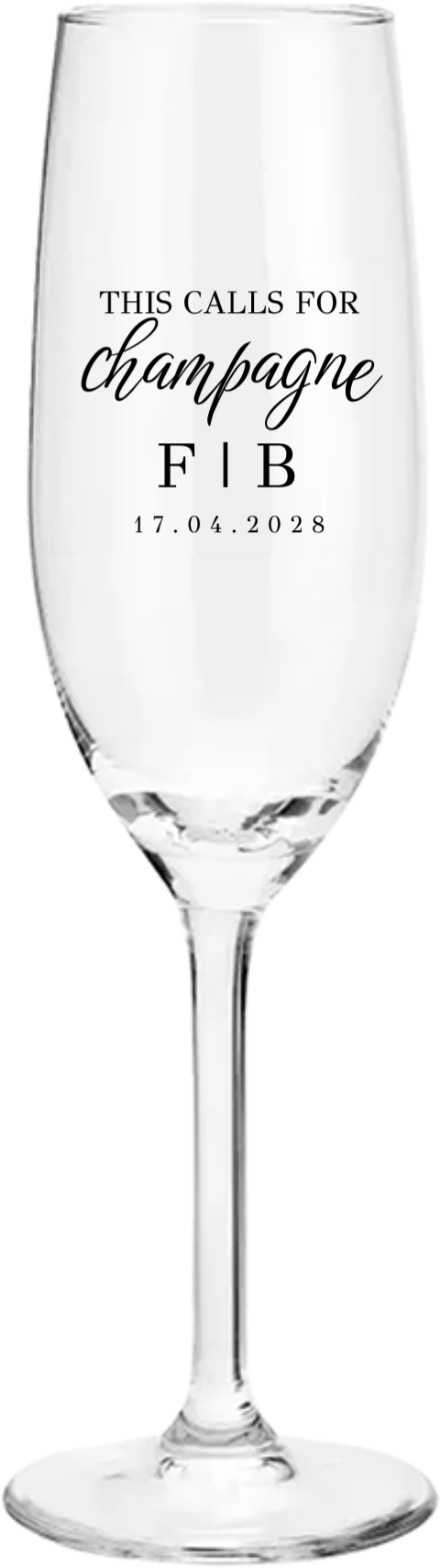 Champagneglas gegraveerd met quote, datum en initialen
