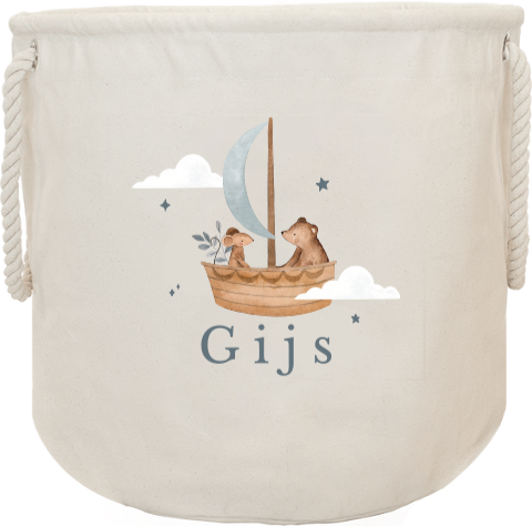 Speelgoed opbergzak met naam en dieren in bootje