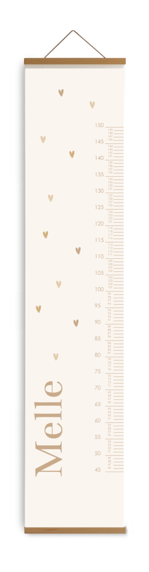 Groeimeter met beige hartjes en naam