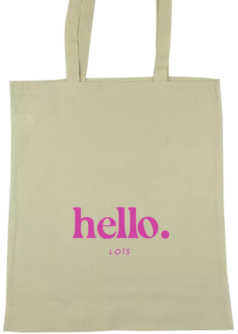 Tote bag met hello print als vrolijk relatiegeschenk