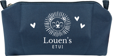 Etui met naam en lijntekening leeuw