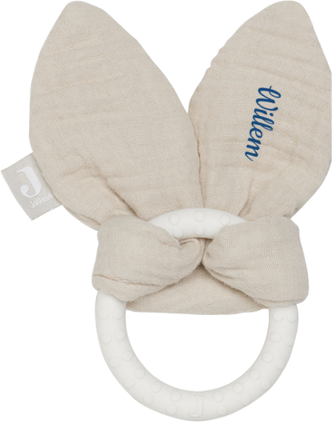 Jollein bijtring met oortjes en geborduurde naam