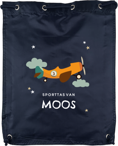 Gymtas met naam en vliegtuig
