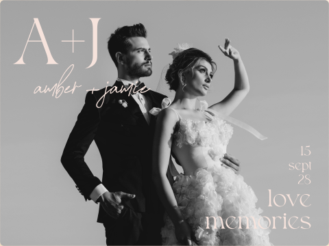 Bruiloft memorybox typografisch in neutrale kleuren