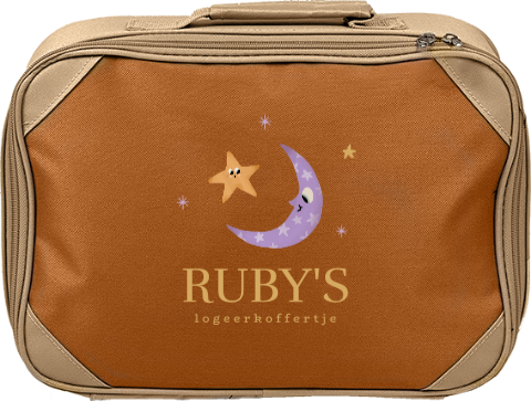 Koffertje met naam, sterren en kleurrijke maan