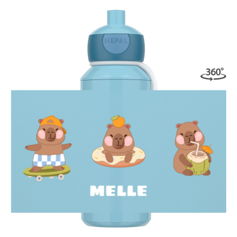 Mepal pop-up drinkfles met naam en vrolijke capybara's