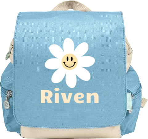 Rugzak Adventure met naam en vrolijke bloem