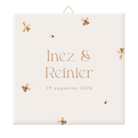 Bruiloft tegeltje met droogbloemen