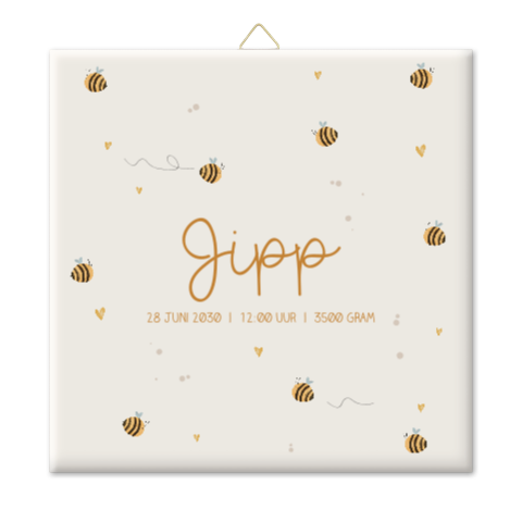 Geboorte tegeltje met lieve bijtjes