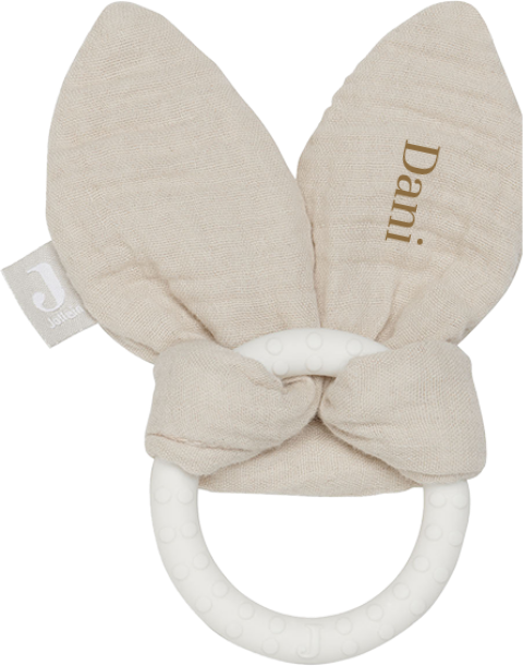 Jollein bijtring met oortjes en geborduurde naam