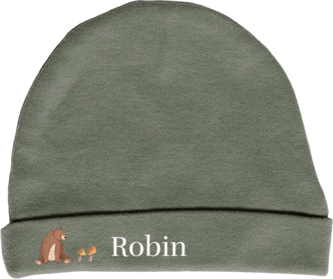 Babymutsje met beer en naam