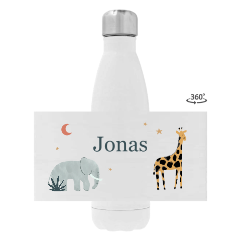 RVS drinkfles met naam en jungle dieren