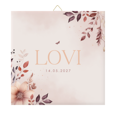 Geboortetegeltje botanisch oudroze met bloemen