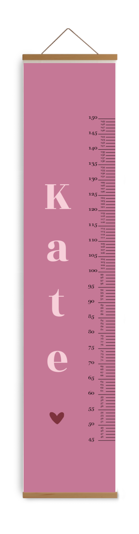 Roze groeimeter kinderkamer met hartje en naam
