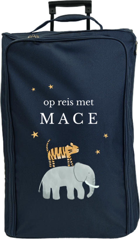 Reistrolley XL met jungledieren, sterren en naam