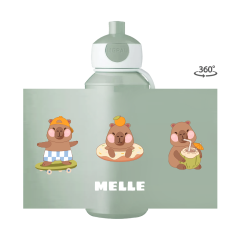 Mepal pop-up drinkfles met naam en vrolijke capibara's