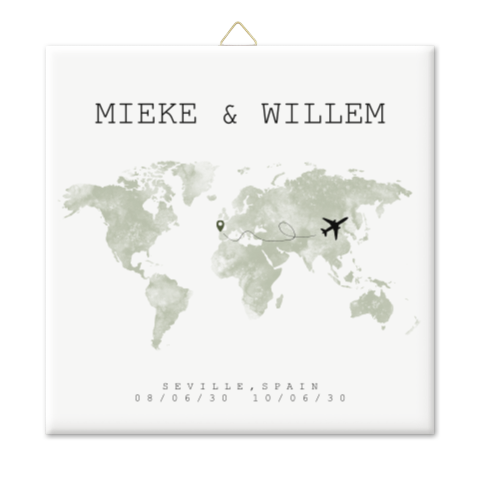 Tegeltje bruiloft met wereldkaart