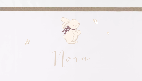 Kraamcadeau ledikant lakentje met naam en konijntje