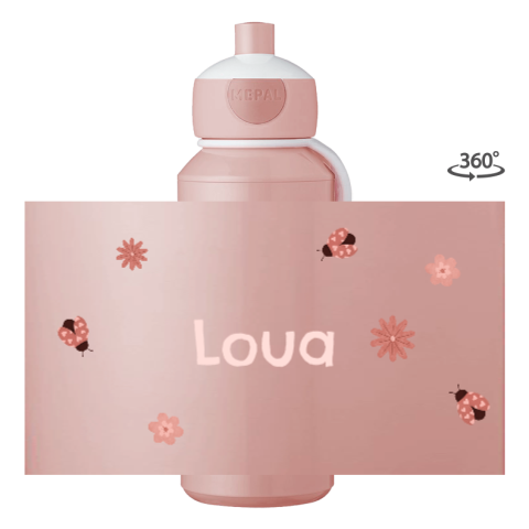 Mepal pop-up drinkfles met naam, lieveheersbeestjes en bloemen