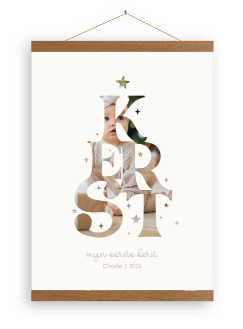 Canvasposter voor baby's eerste kerst met foto en masker