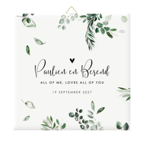 Bruiloft tegeltje botanisch calligraphy