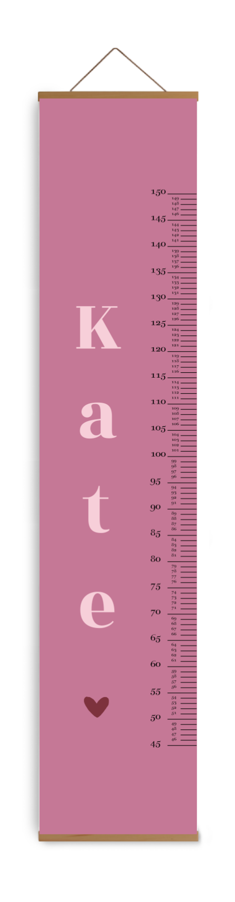 Roze groeimeter kinderkamer met hartje en naam