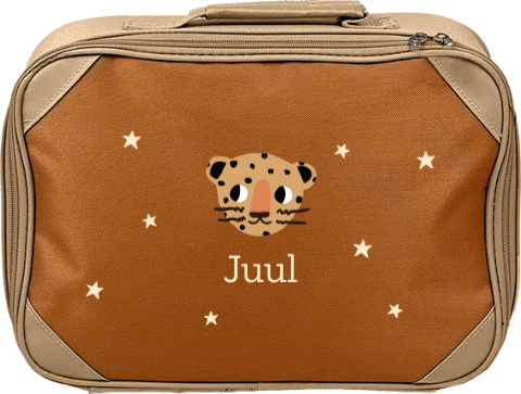 Koffertje met naam, cheetah en sterren
